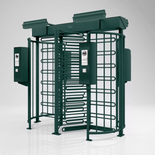 Magnetic Full-Height Turnstile Dual Lane Motorized; Fully Powder Coated In RAL 6005